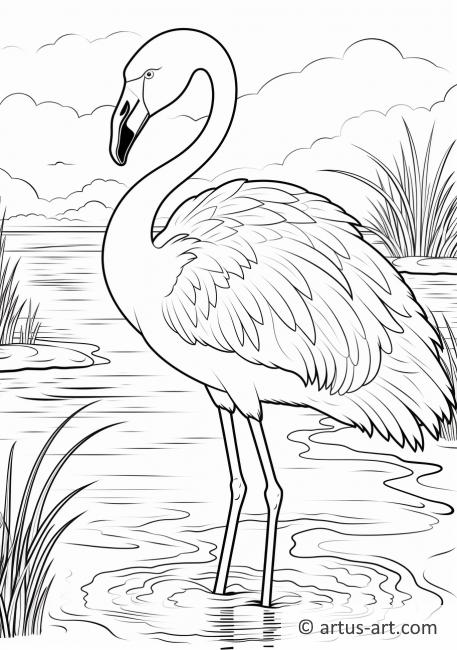 Flamingo med Fjer Farvelægningsside